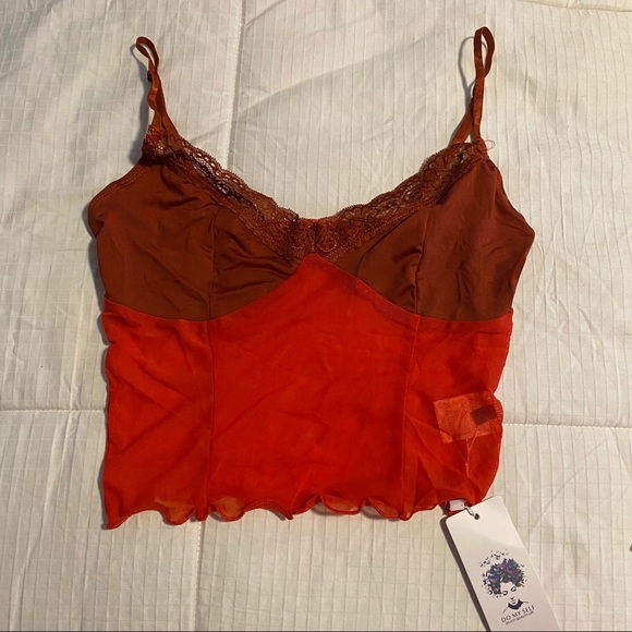 Burnt Orange lace color mesh Y2K crop top ✨🧡 - Picture 5 of 8